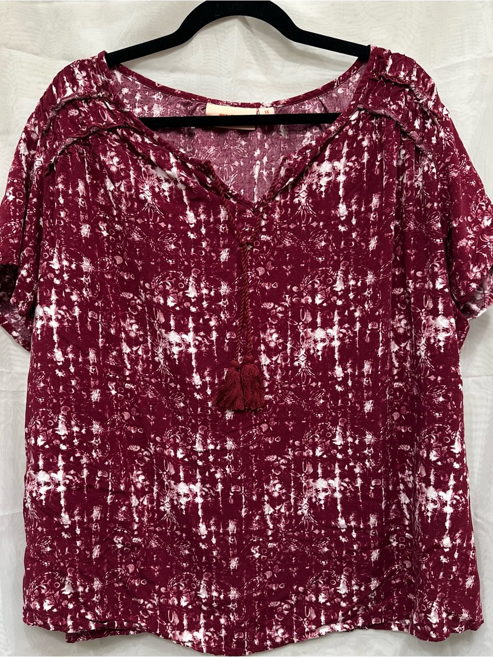 Women’s Boho Tie-Front Blouse in Burgundy by Evri